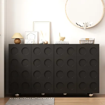 Hallway Black Engineered Wood Shoe Cabinet on Wheels Image - 1