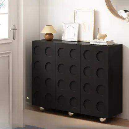 Hallway Black Engineered Wood Shoe Cabinet on Wheels Image - 5