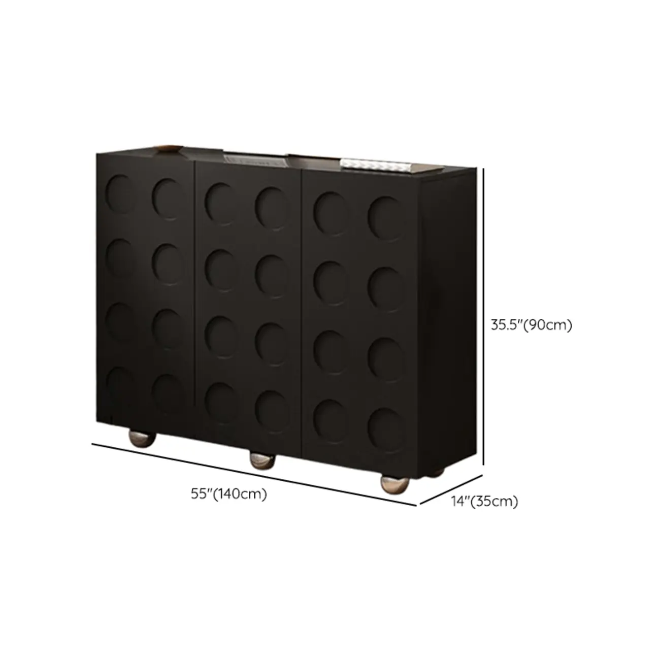 Hallway Black Engineered Wood Shoe Cabinet on Wheels Image - 14 | homeyfad