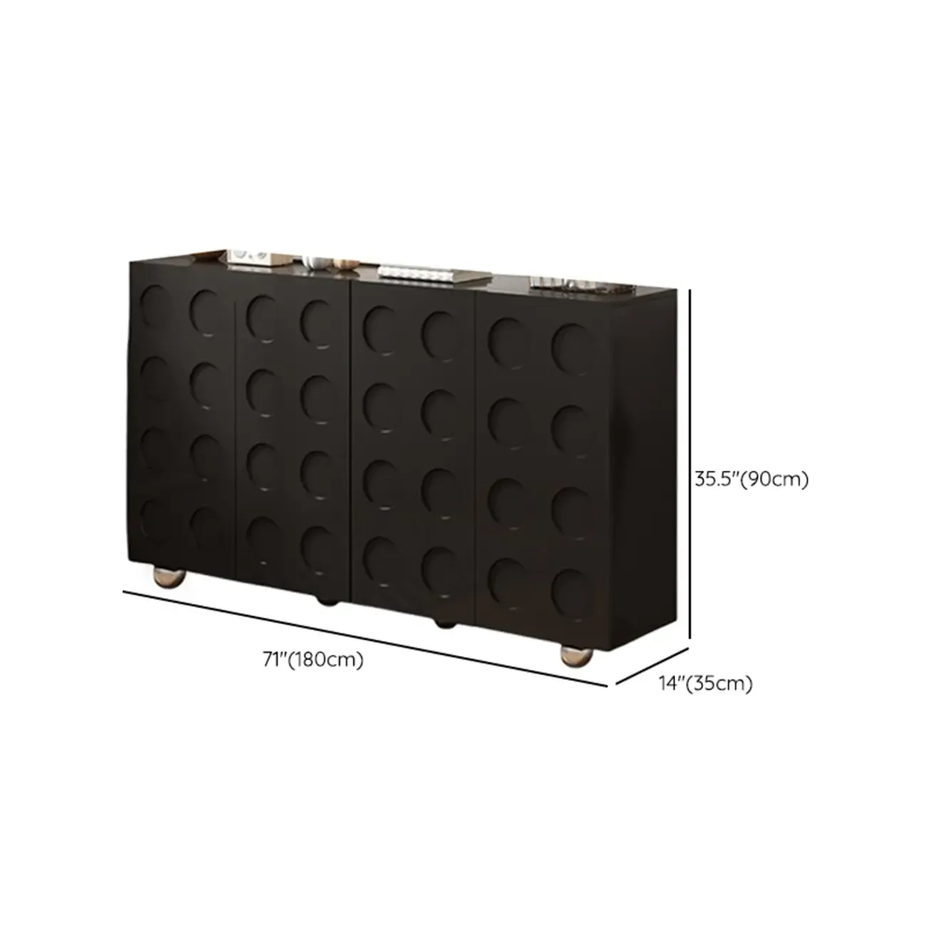 Hallway Black Engineered Wood Shoe Cabinet on Wheels Image - 16