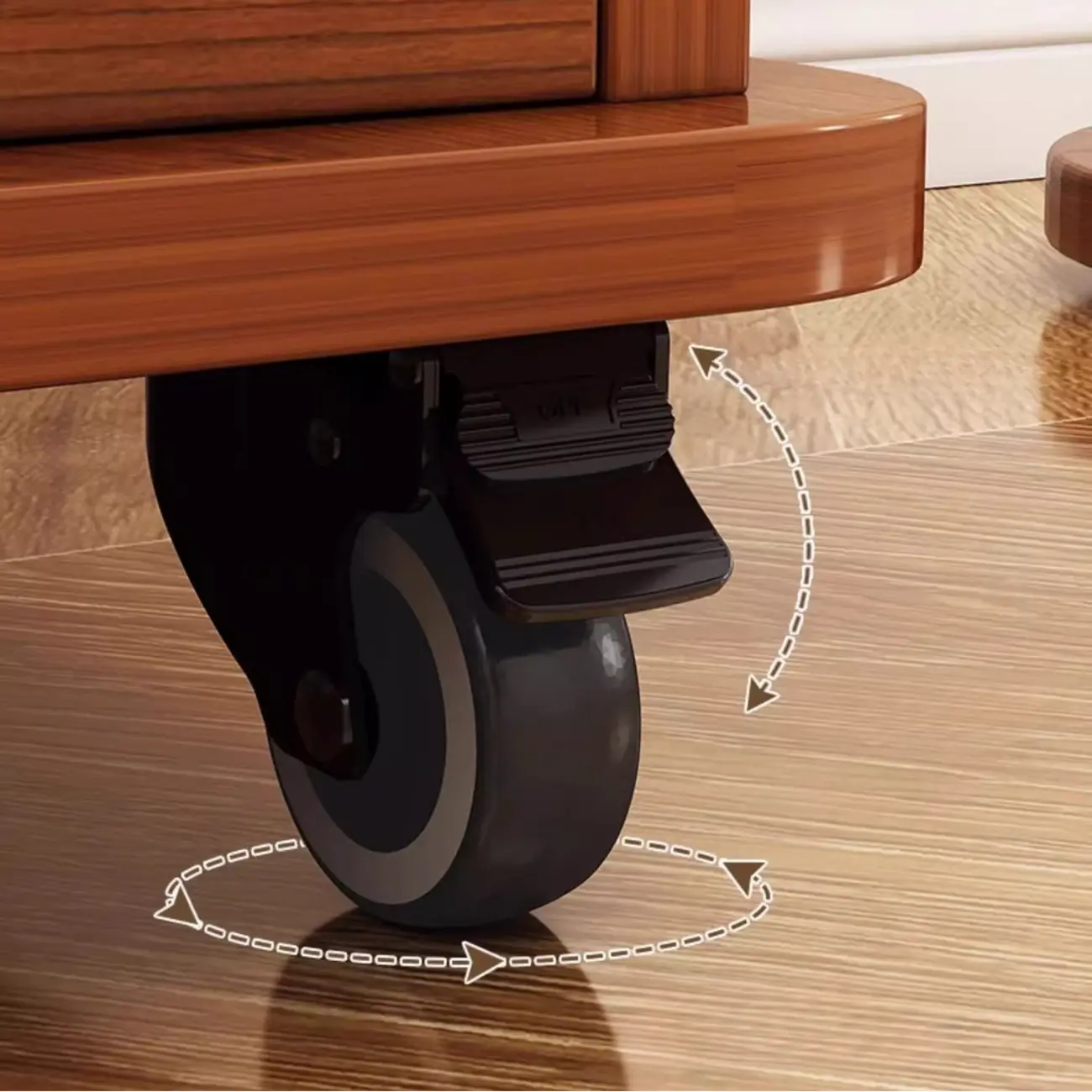 Swivel Natural Wood Modern Wheeled Bookcase With Drawer Image - 11 | homeyfad