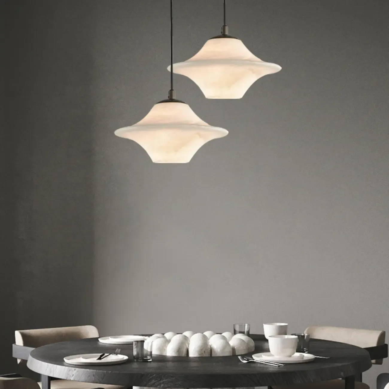Adjustable White Stone Schoolhouse Kitchen Pendant Lighting Image - 2