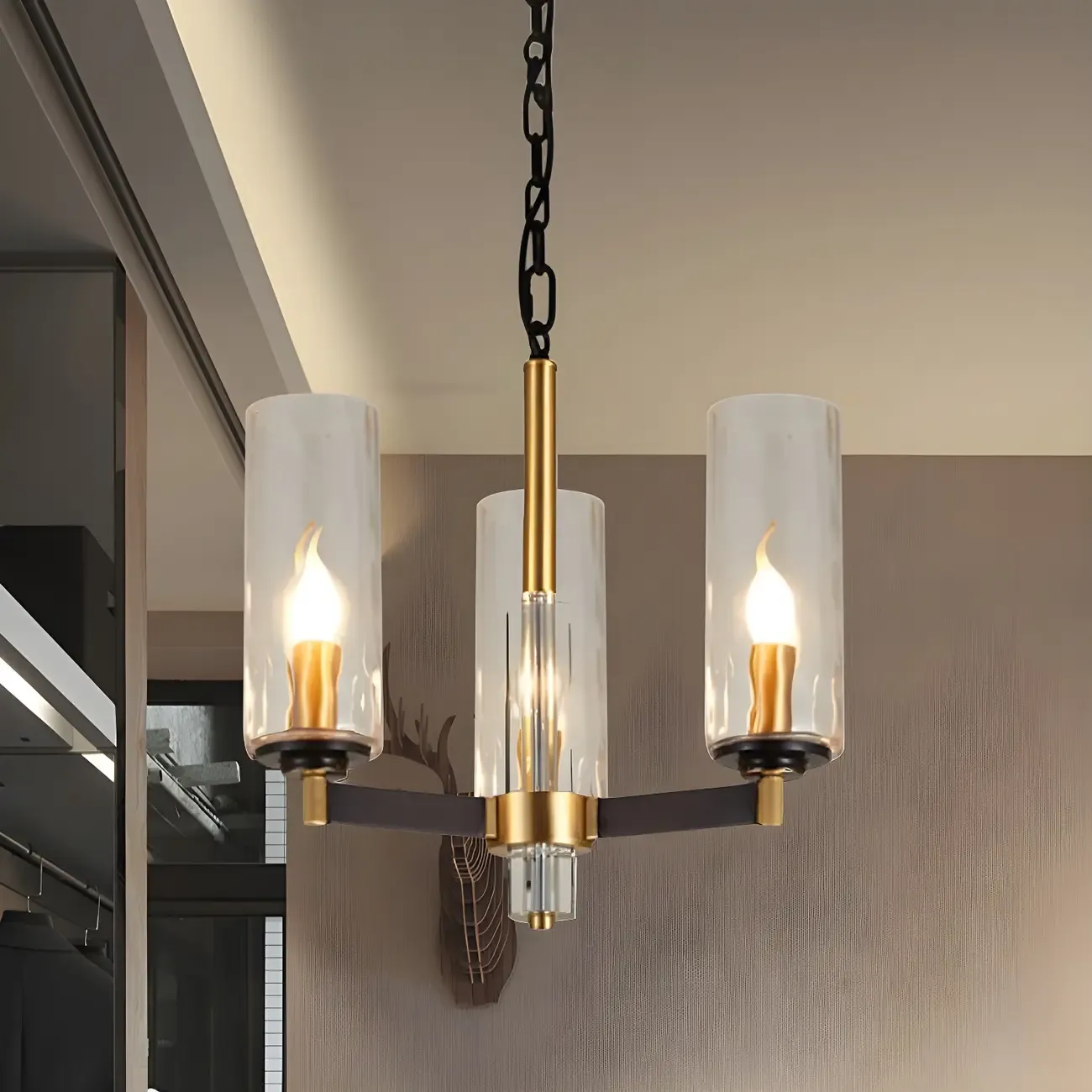 Gold Linear Glass Modern Crystal Chandelier Light Image - 1