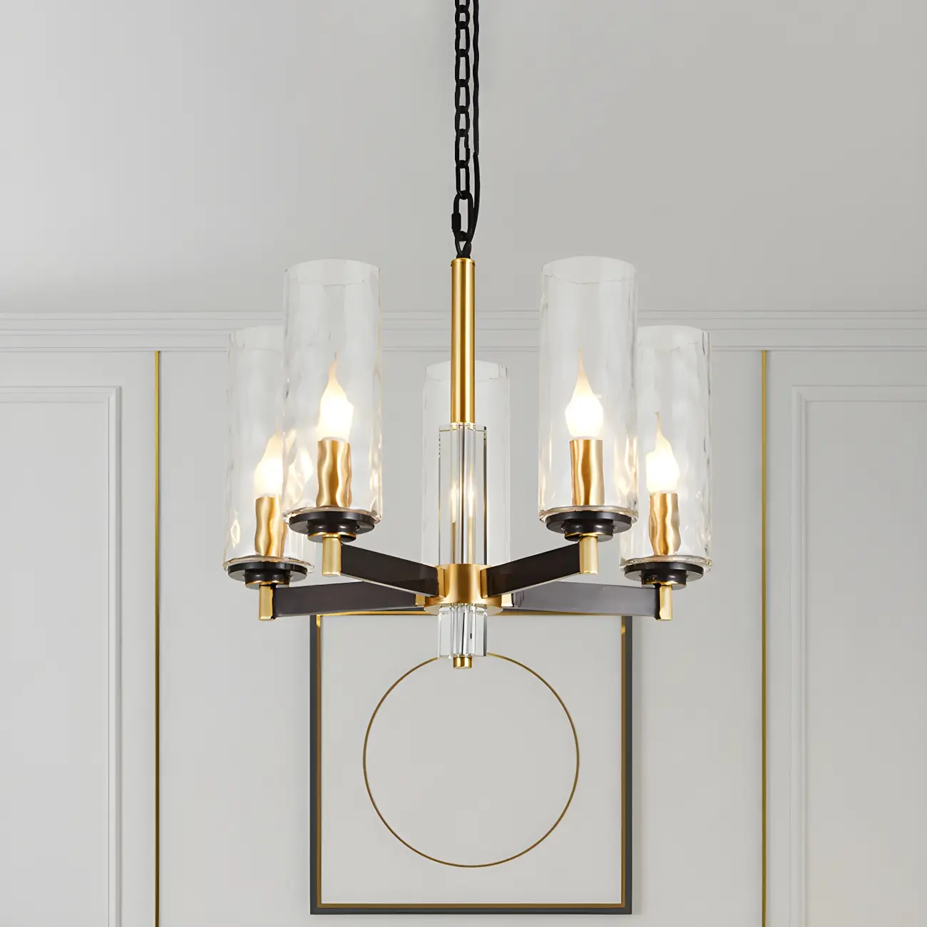 Gold Linear Glass Modern Crystal Chandelier Light Image - 8 | homeyfad