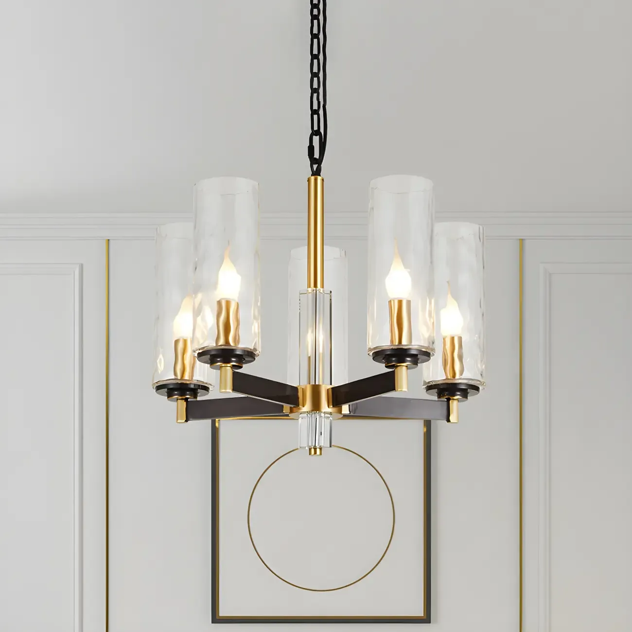 Gold Linear Glass Modern Crystal Chandelier Light Image - 8