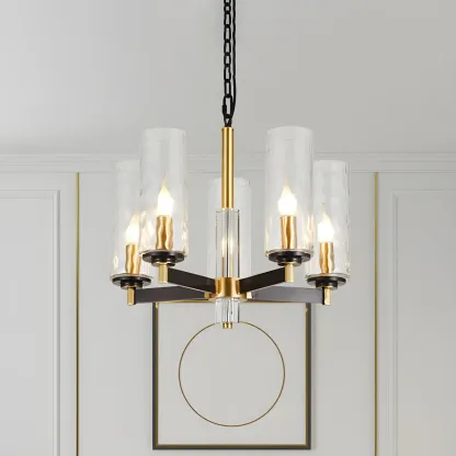 Gold Linear Glass Modern Crystal Chandelier Light Image - 8