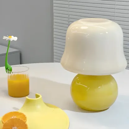 Plug-In Yellow Glass Mushroom Table Lamp for Bedside Lighting   Image - 4