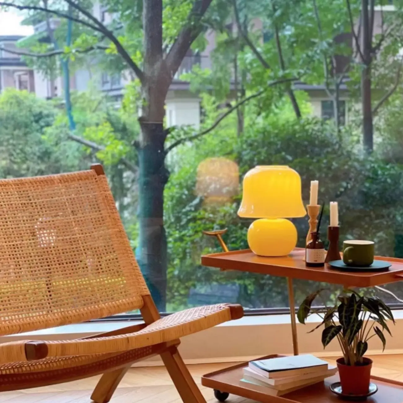 Plug-In Yellow Glass Mushroom Table Lamp for Bedside Lighting   Image - 5 | homeyfad