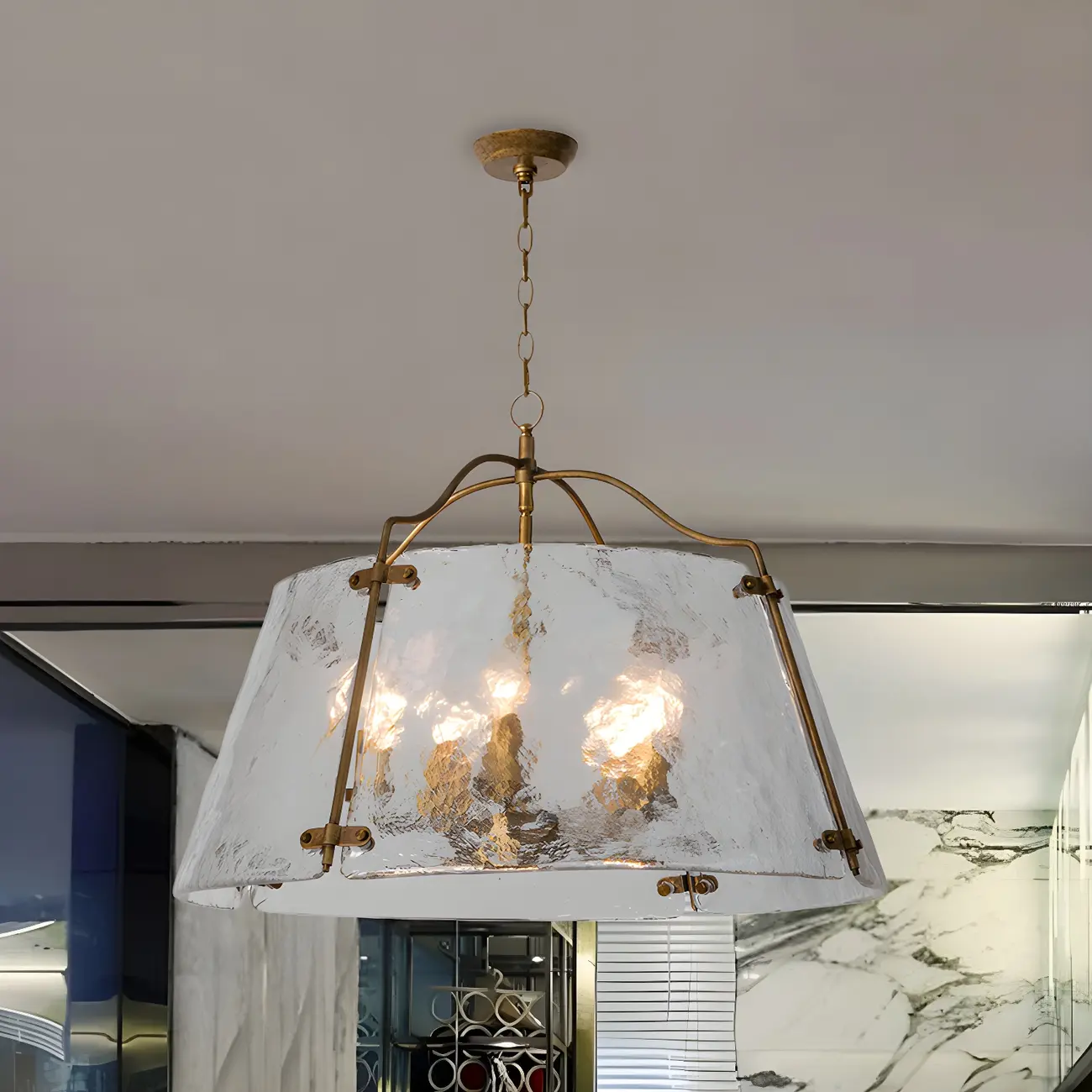 Modern Stylish Gold Glass Drum Chandelier Image - 1 | homeyfad