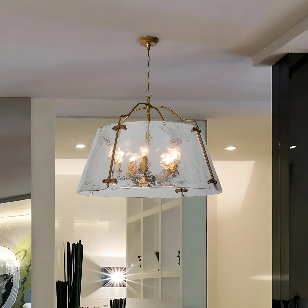 Modern Stylish Gold Glass Drum Chandelier Image - 5 | homeyfad