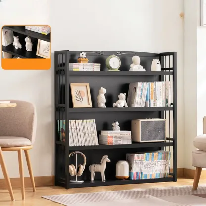 Premium Bamboo Modern Black 5-Shelf Open Bookshelf Image - 3