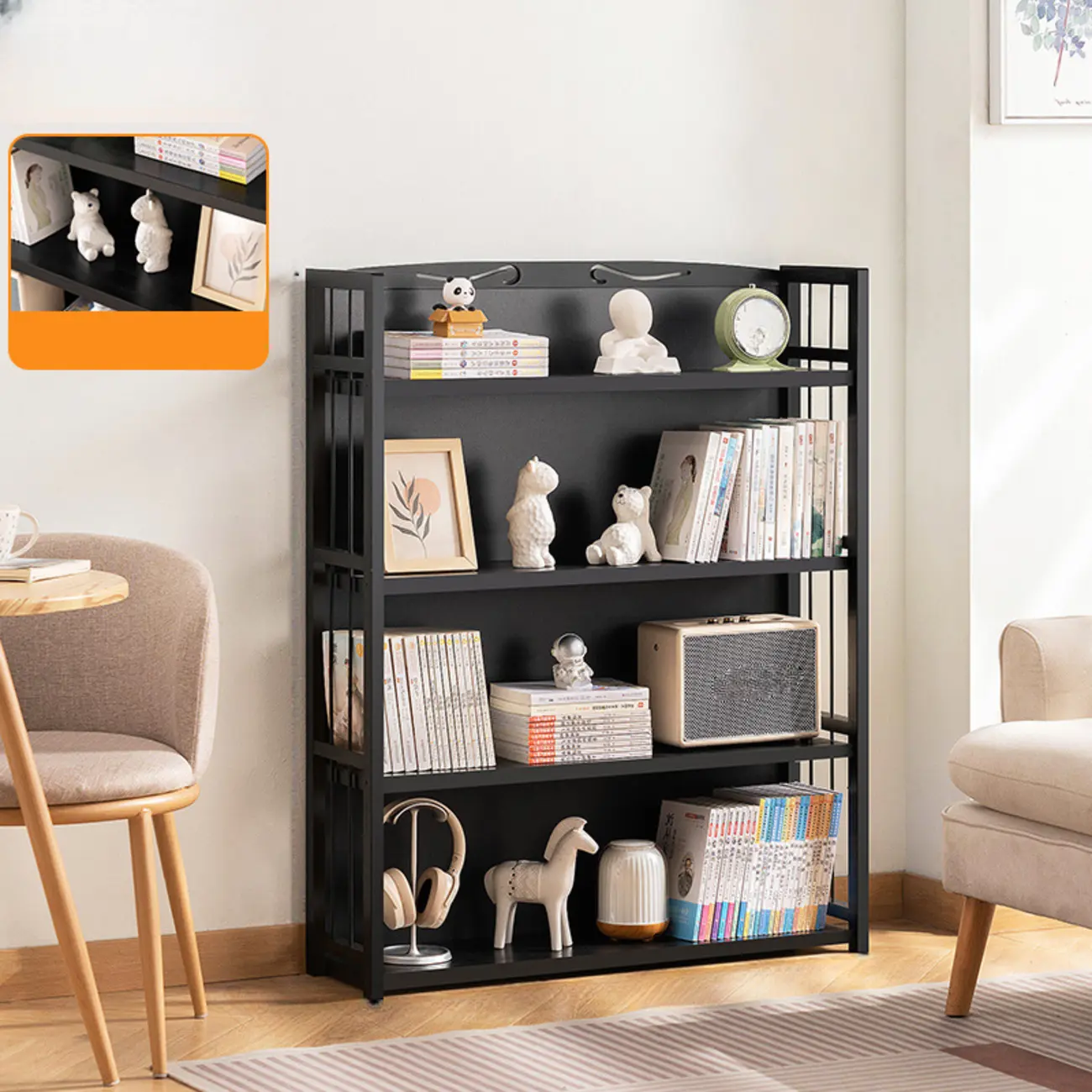 Premium Bamboo Modern Black 5-Shelf Open Bookshelf Image - 4 | homeyfad