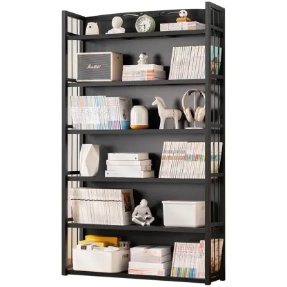 Premium Bamboo Modern Black 5-Shelf Open Bookshelf Image - 6