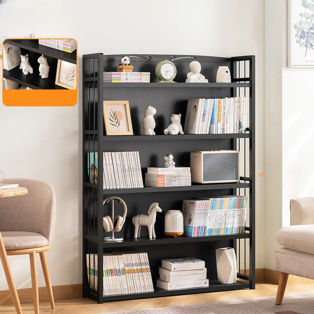 Premium Bamboo Modern Black 5-Shelf Open Bookshelf Image - 8 | homeyfad