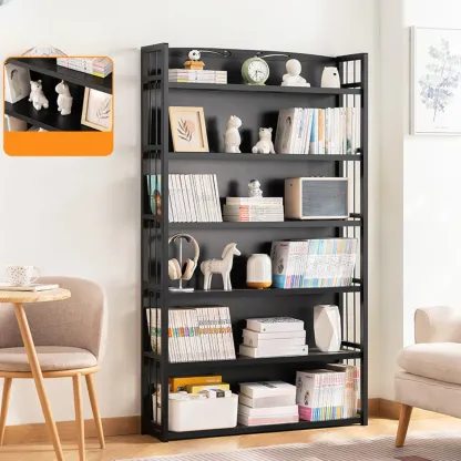 Premium Bamboo Modern Black 5-Shelf Open Bookshelf Image - 10