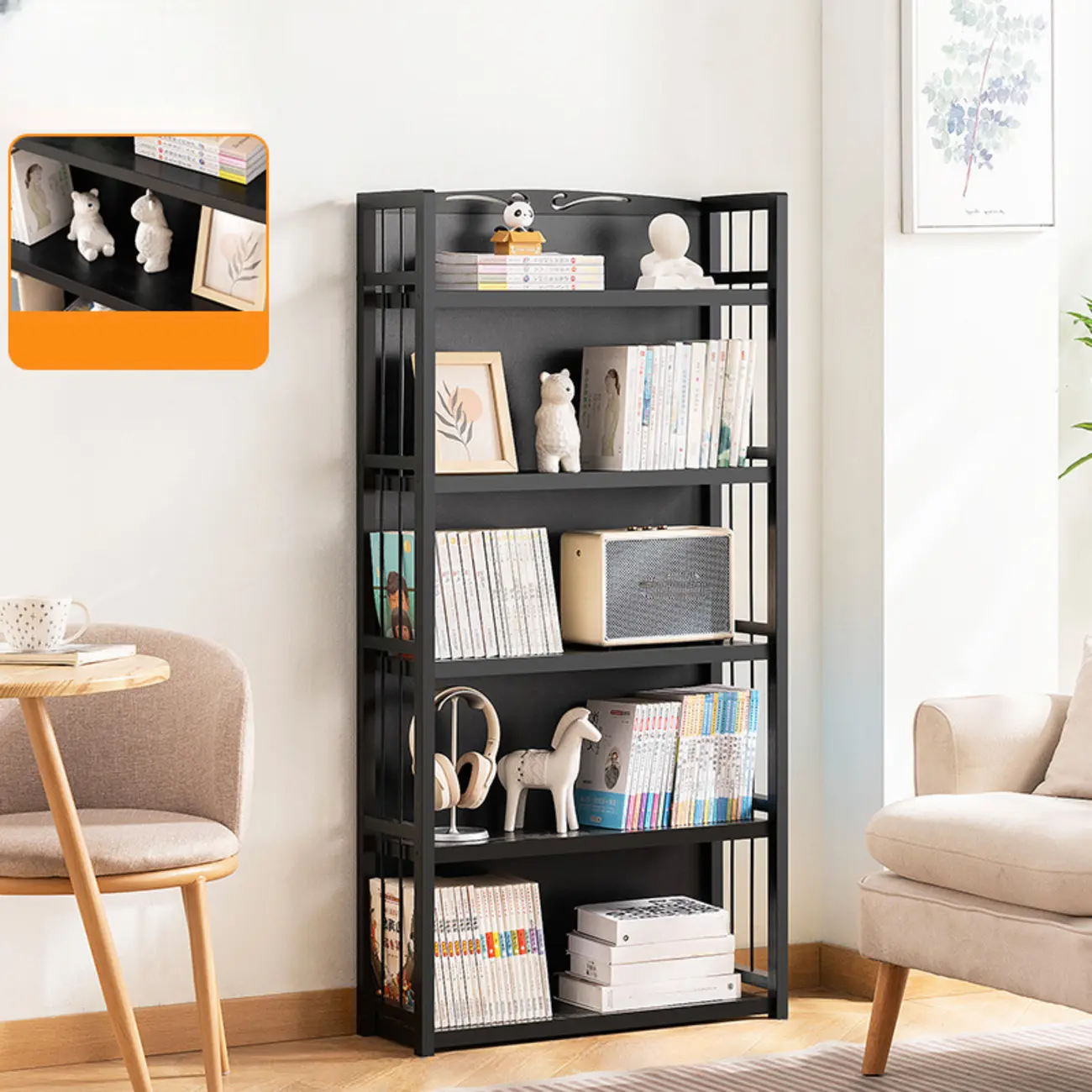 Premium Bamboo Modern Black 5-Shelf Open Bookshelf Image - 15 | homeyfad