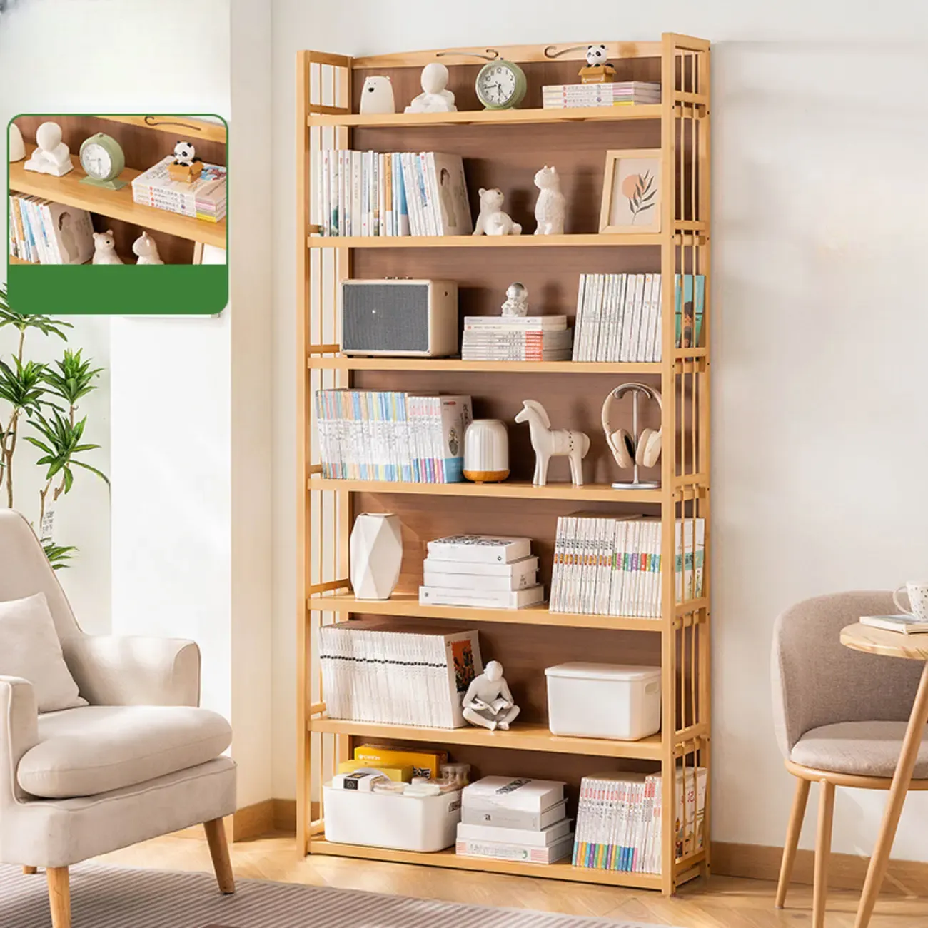 Premium Bamboo Modern Black 5-Shelf Open Bookshelf Image - 2