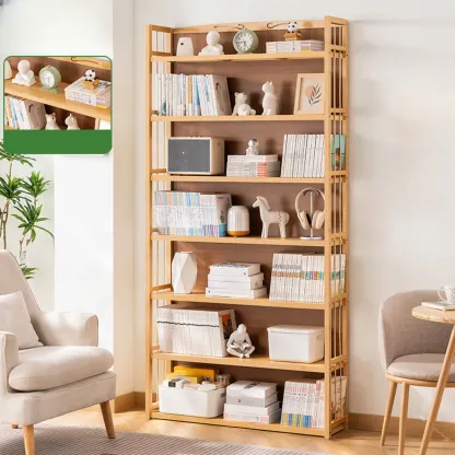 Premium Bamboo Modern Black 5-Shelf Open Bookshelf Image - 2