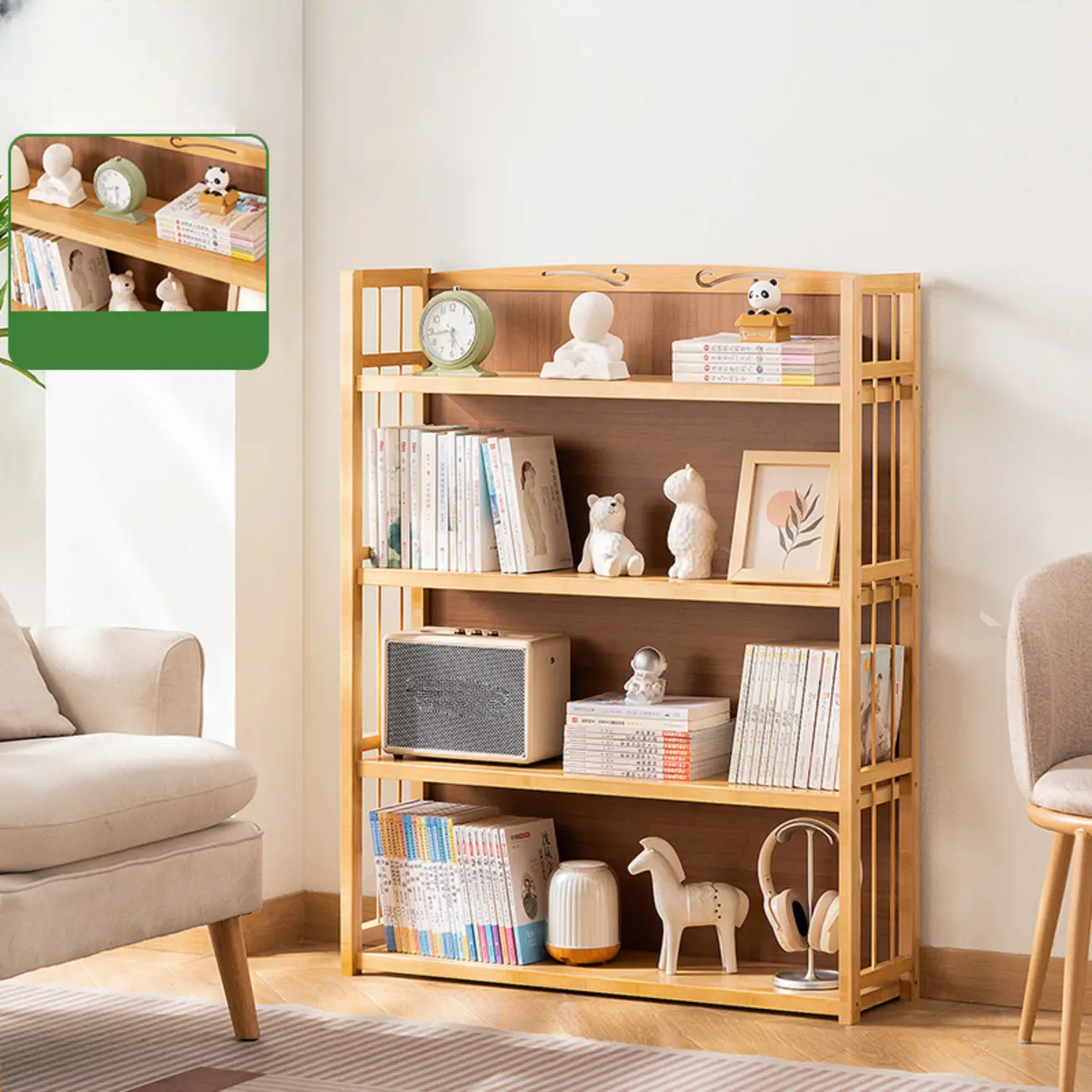 Premium Bamboo Modern Black 5-Shelf Open Bookshelf Image - 16 | homeyfad