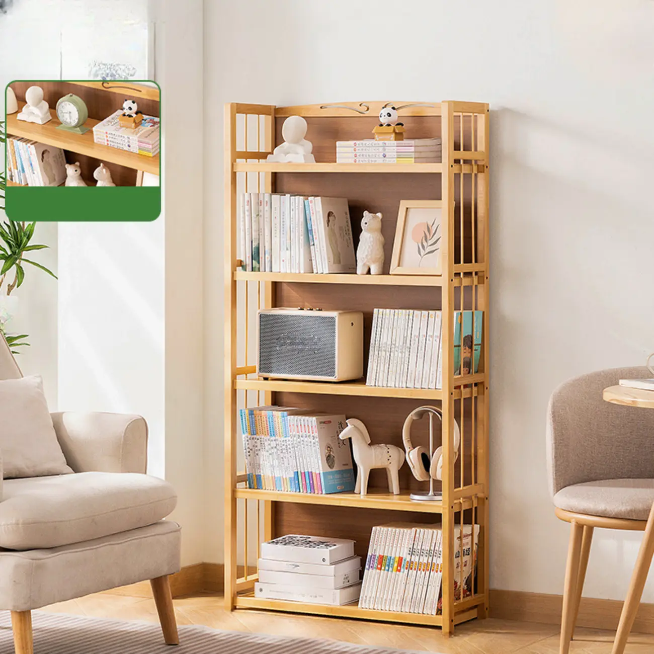 Premium Bamboo Modern Black 5-Shelf Open Bookshelf Image - 17 | homeyfad