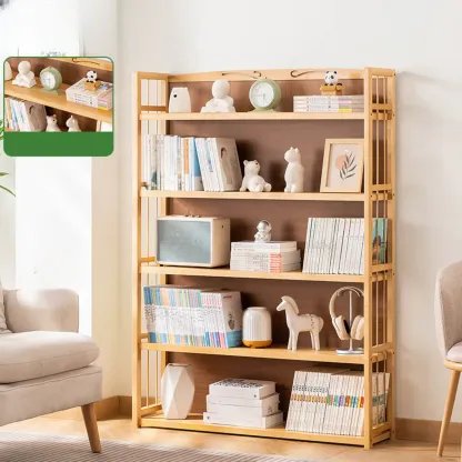 Premium Bamboo Modern Black 5-Shelf Open Bookshelf Image - 18