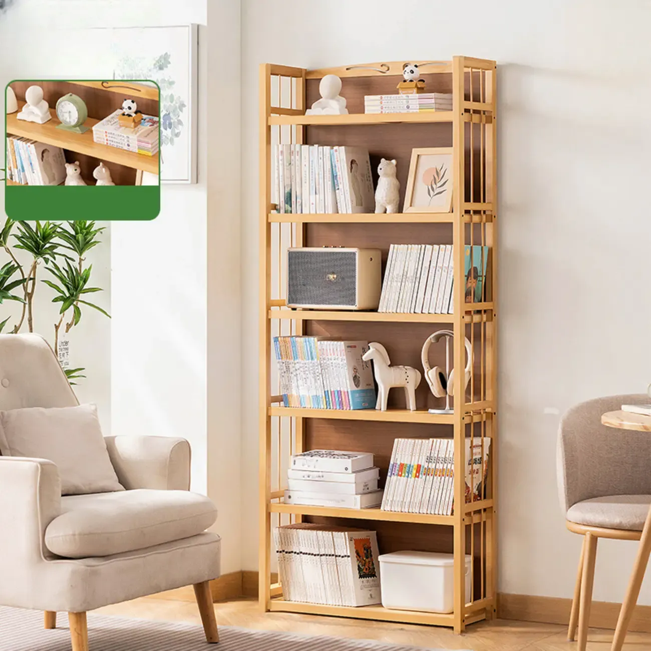 Premium Bamboo Modern Black 5-Shelf Open Bookshelf Image - 19