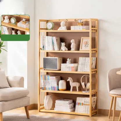 Premium Bamboo Modern Black 5-Shelf Open Bookshelf Image - 20