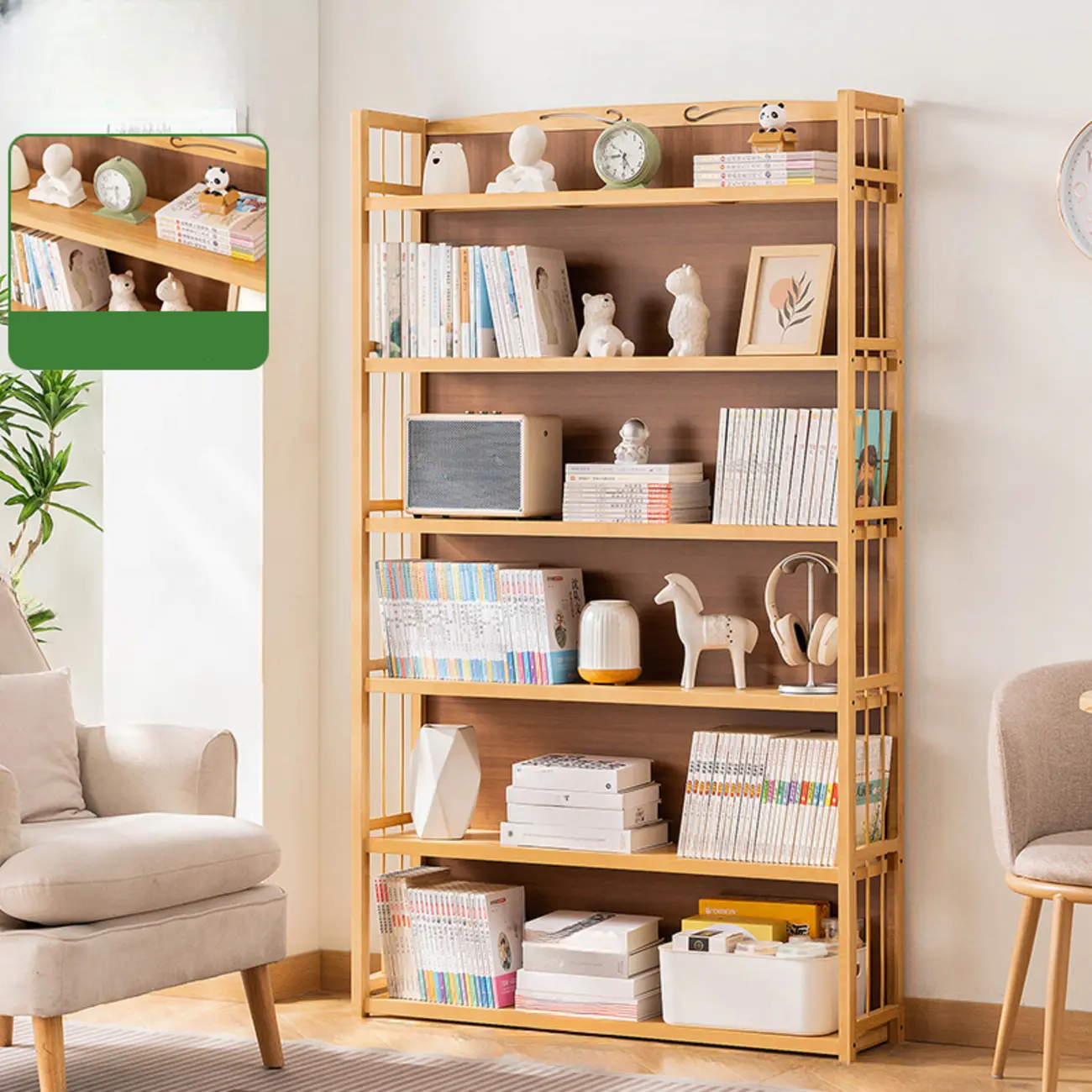 Premium Bamboo Modern Black 5-Shelf Open Bookshelf Image - 22 | homeyfad