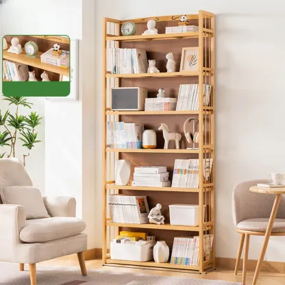 Premium Bamboo Modern Black 5-Shelf Open Bookshelf Image - 24