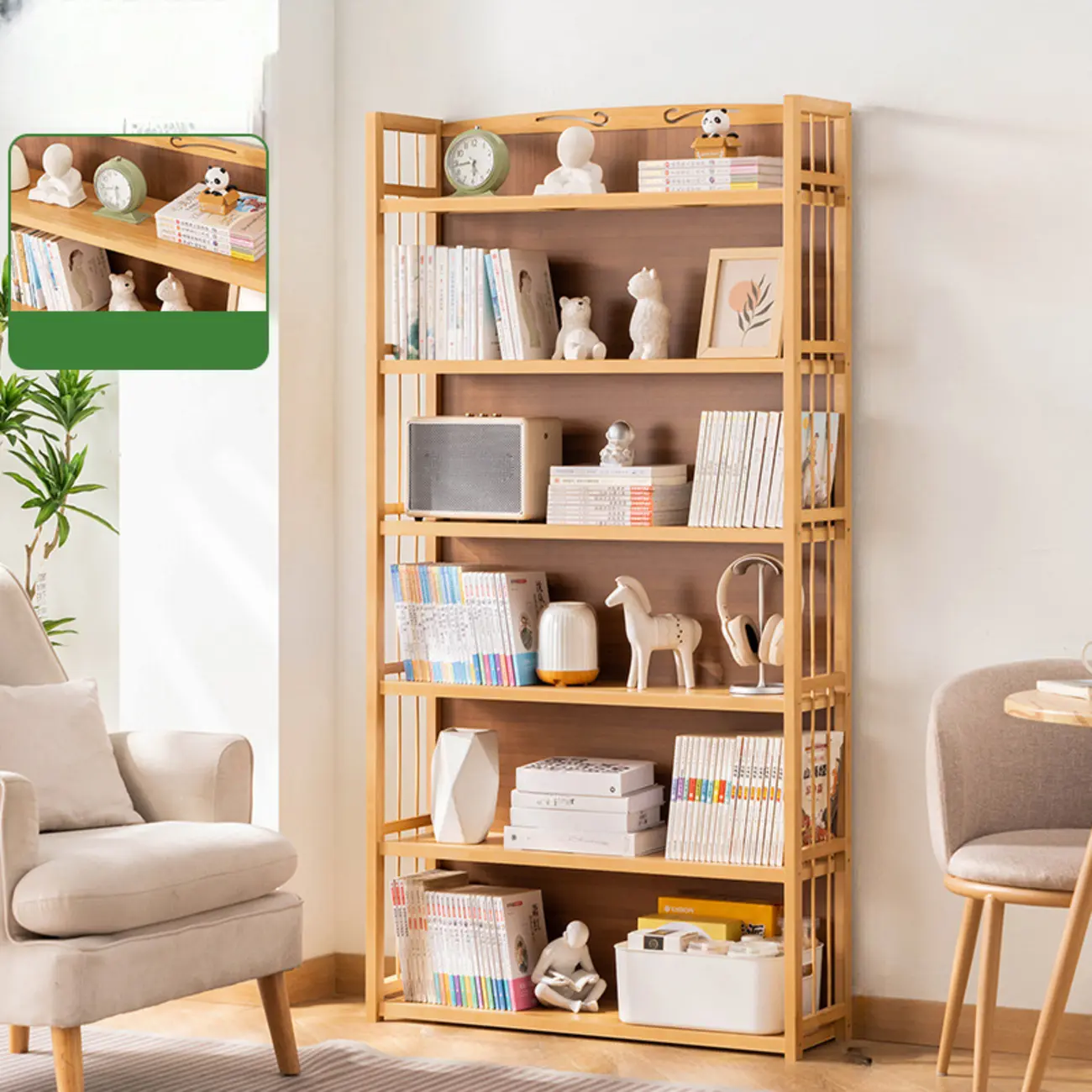 Premium Bamboo Modern Black 5-Shelf Open Bookshelf Image - 21 | homeyfad