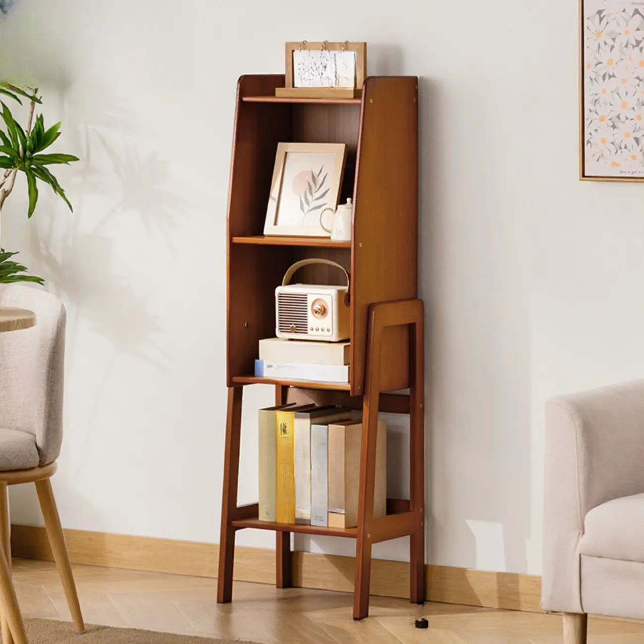 Modern Wooden Ladder Bookcase for Living Room Storage Image - 12 | homeyfad