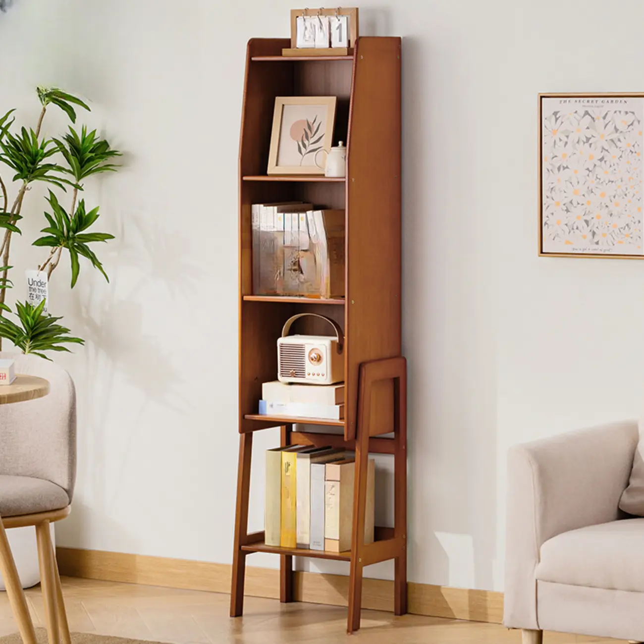Modern Wooden Ladder Bookcase for Living Room Storage Image - 10 | homeyfad