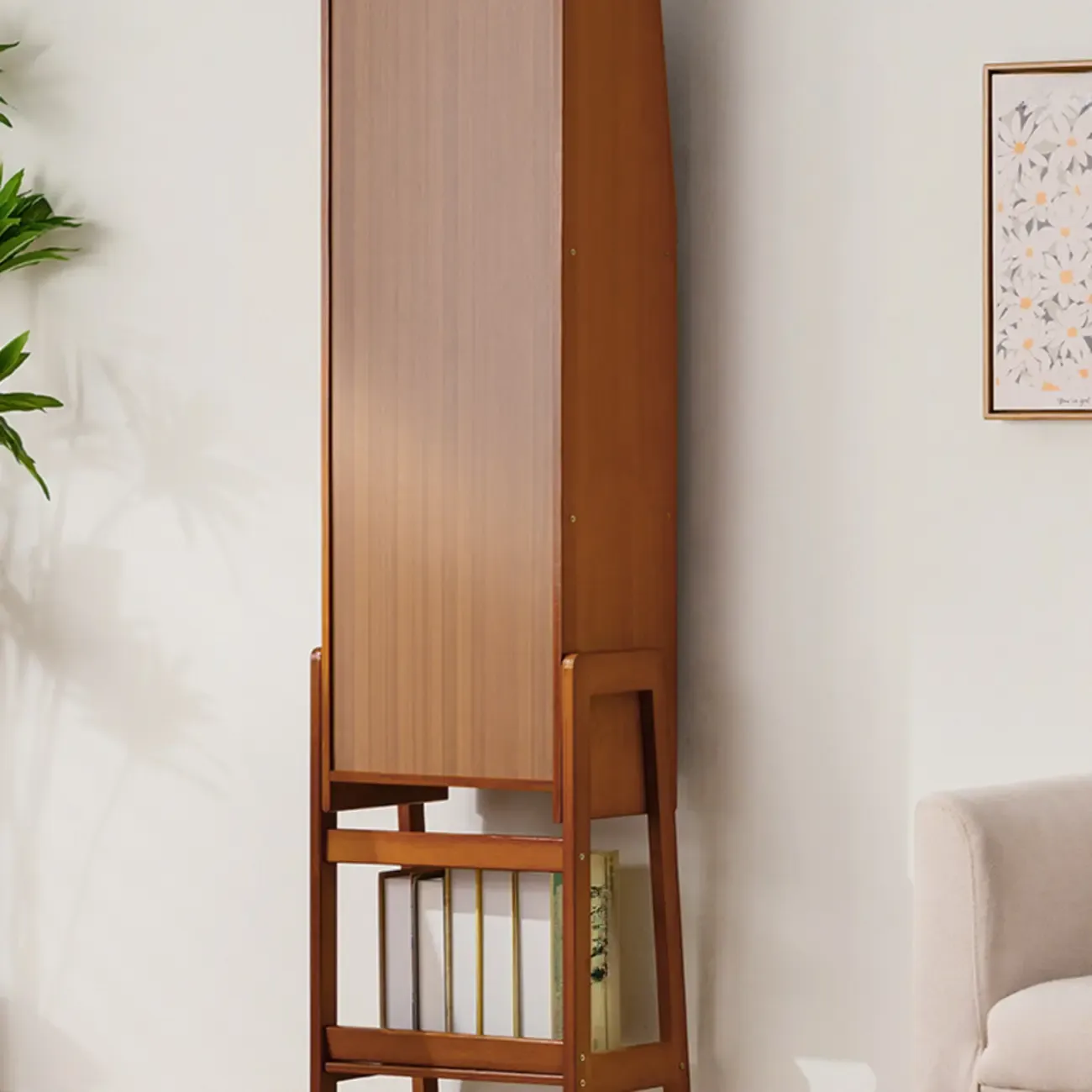 Modern Wooden Ladder Bookcase for Living Room Storage Image - 9