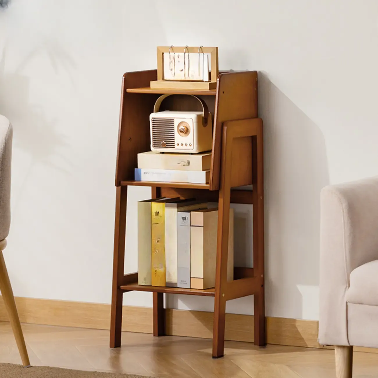 Modern Wooden Ladder Bookcase for Living Room Storage Image - 14
