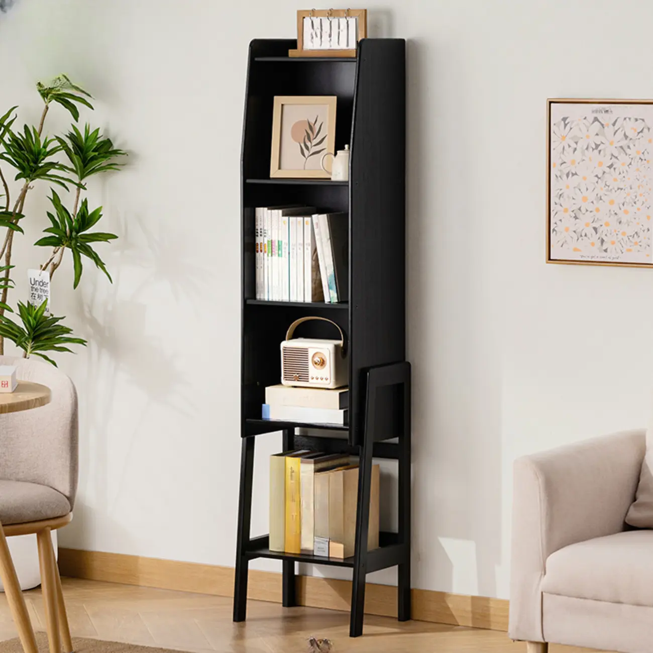 Modern Wooden Ladder Bookcase for Living Room Storage Image - 11 | homeyfad