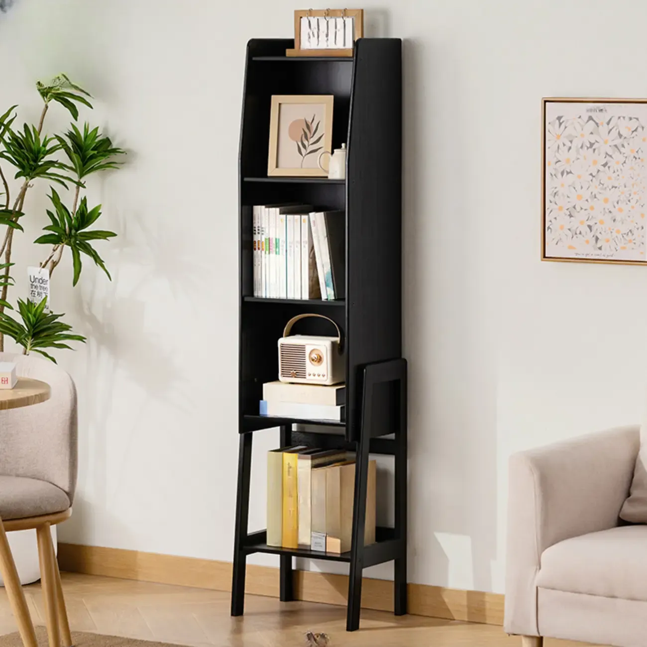 Modern Wooden Ladder Bookcase for Living Room Storage Image - 11