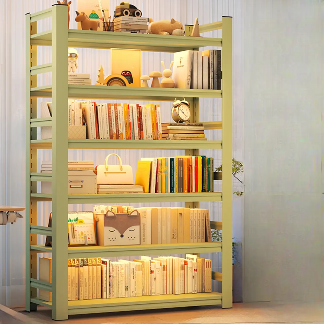 Multi-functional Vertical Green Steel 5-Shelf Bookshelf | homeyfad