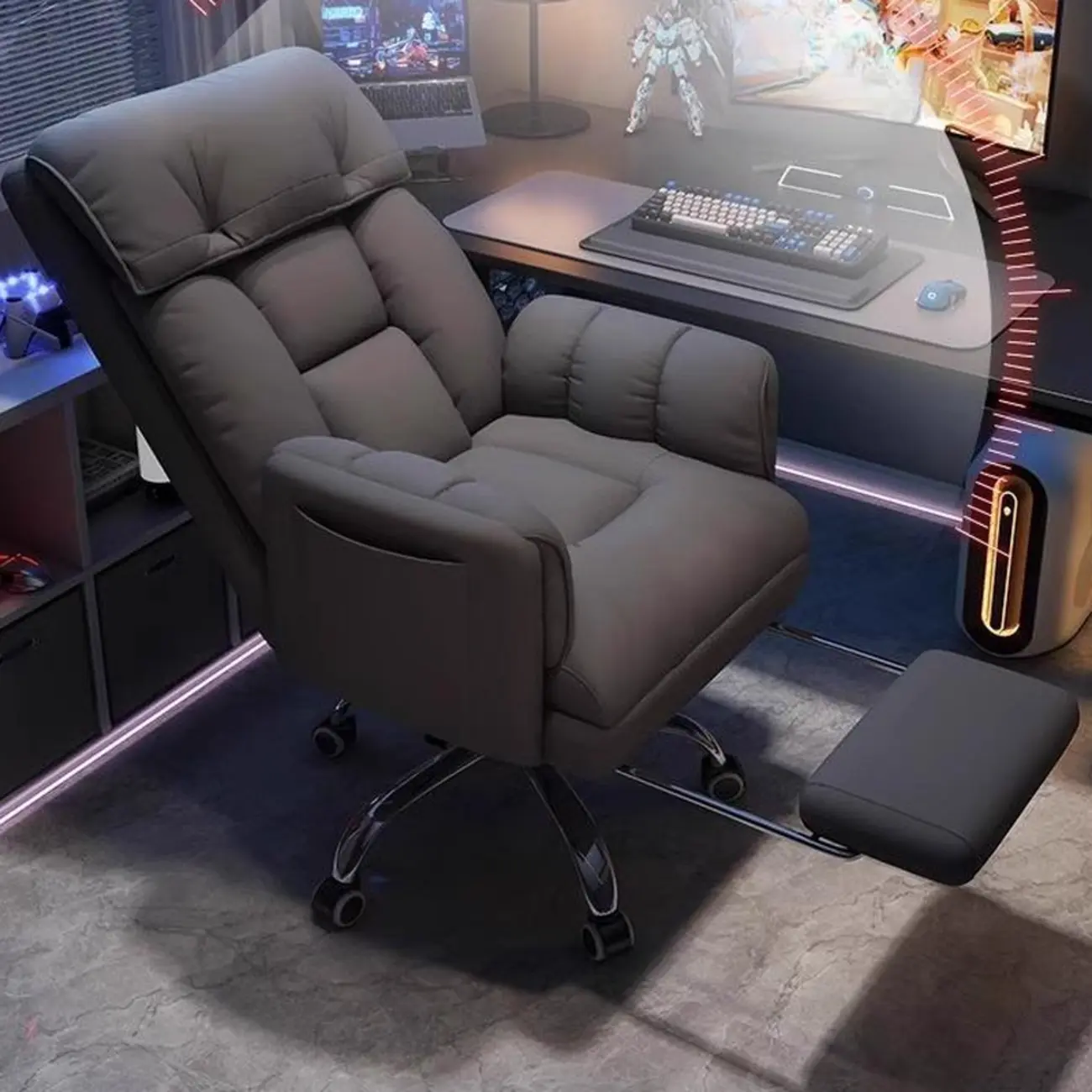 Modern Gray Upholstered Reclining Office Chair Image - 1 | homeyfad