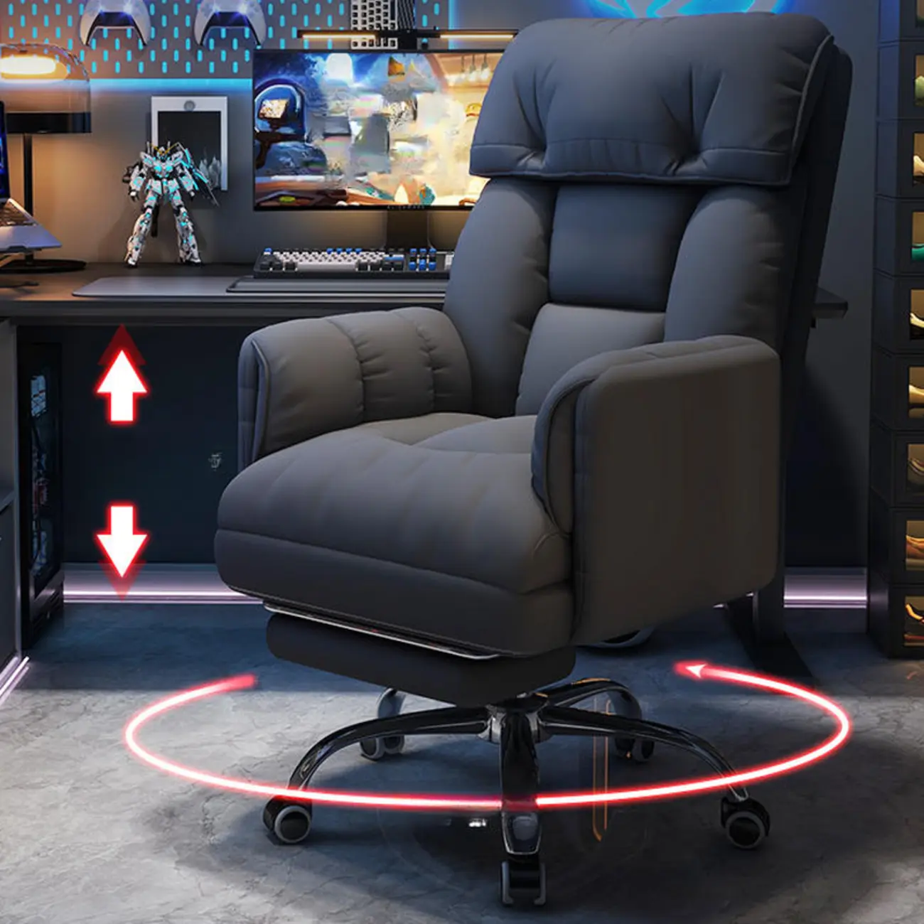 Modern Gray Upholstered Reclining Office Chair Image - 5 | homeyfad