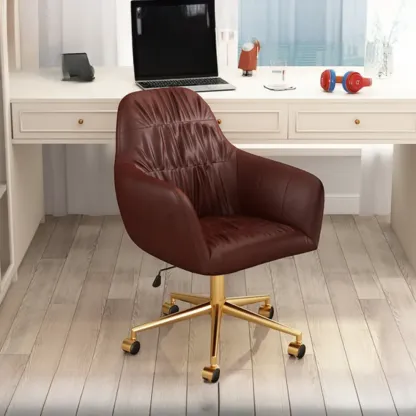 Classic Brown Leather Swivel Office Chair Image - 3