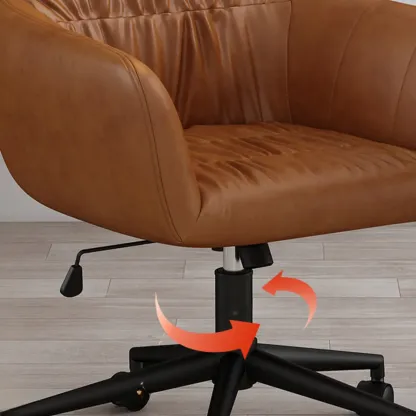 Classic Brown Leather Swivel Office Chair Image - 8