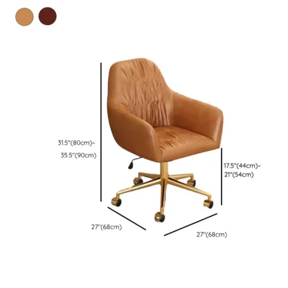 Classic Brown Leather Swivel Office Chair Image - 12