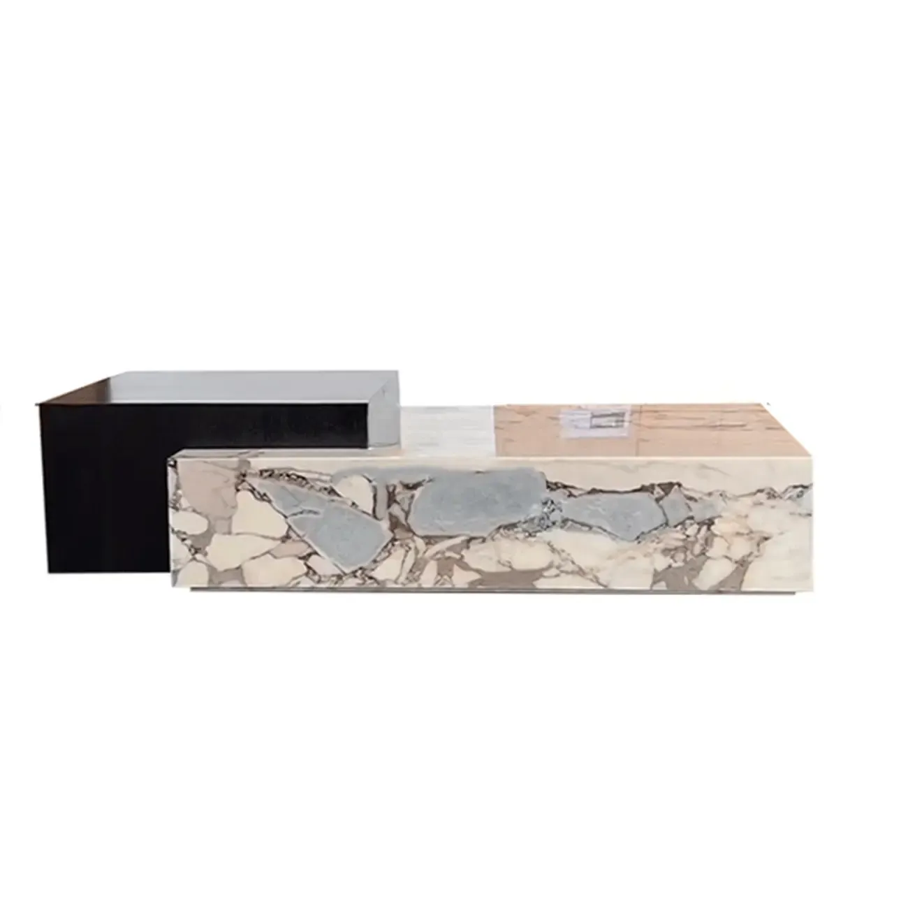 Modern Faux Marble Ivory Rectangular Coffee Table Image - 9