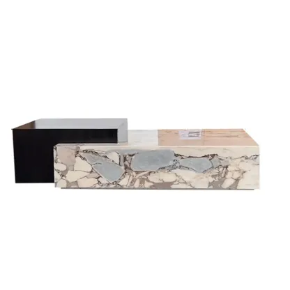 Modern Faux Marble Ivory Rectangular Coffee Table Image - 9