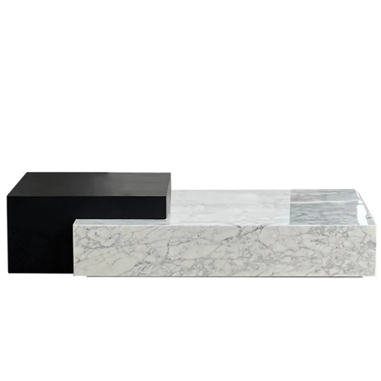 Modern Faux Marble Ivory Rectangular Coffee Table Image - 10