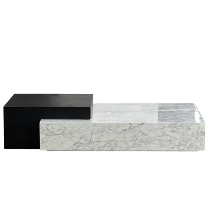 Modern Faux Marble Ivory Rectangular Coffee Table Image - 10