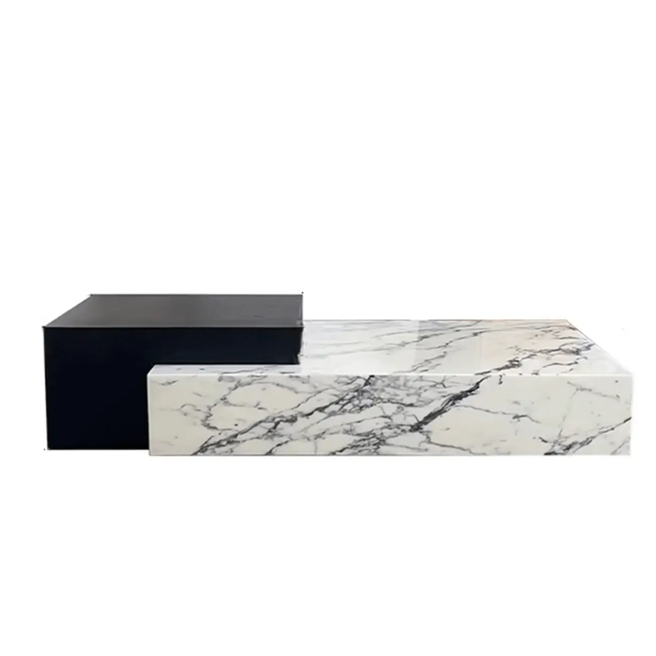 Modern Faux Marble Ivory Rectangular Coffee Table Image - 11