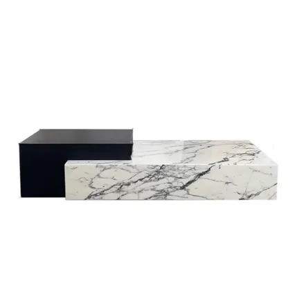 Modern Faux Marble Ivory Rectangular Coffee Table Image - 11