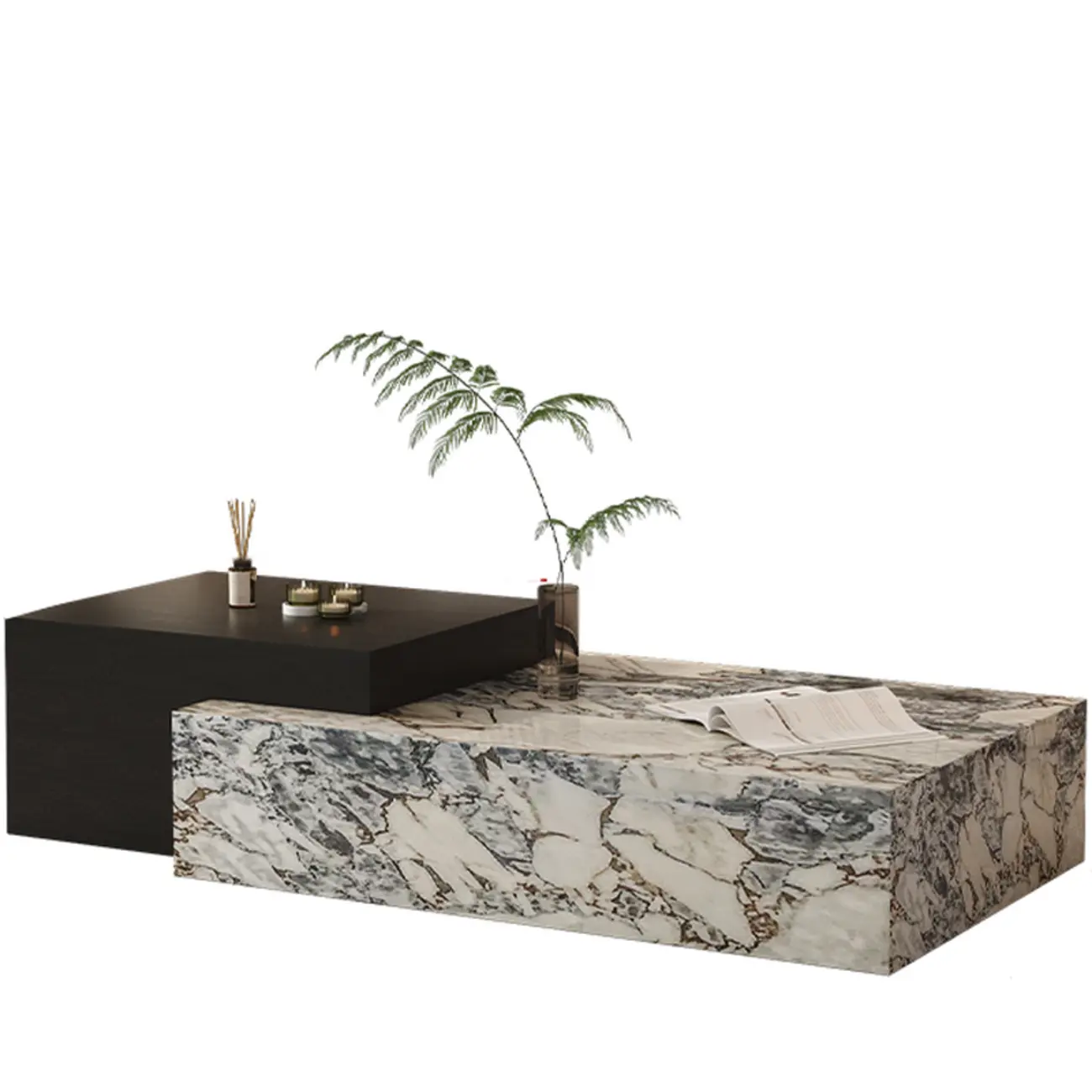 Modern Faux Marble Ivory Rectangular Coffee Table Image - 12 | homeyfad