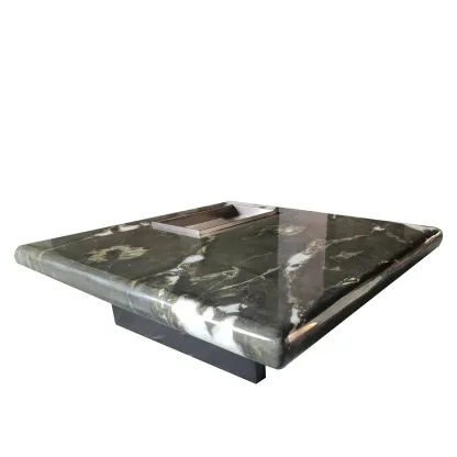 Modern Marble Black Rectangular Sleigh Coffee Table Image - 4